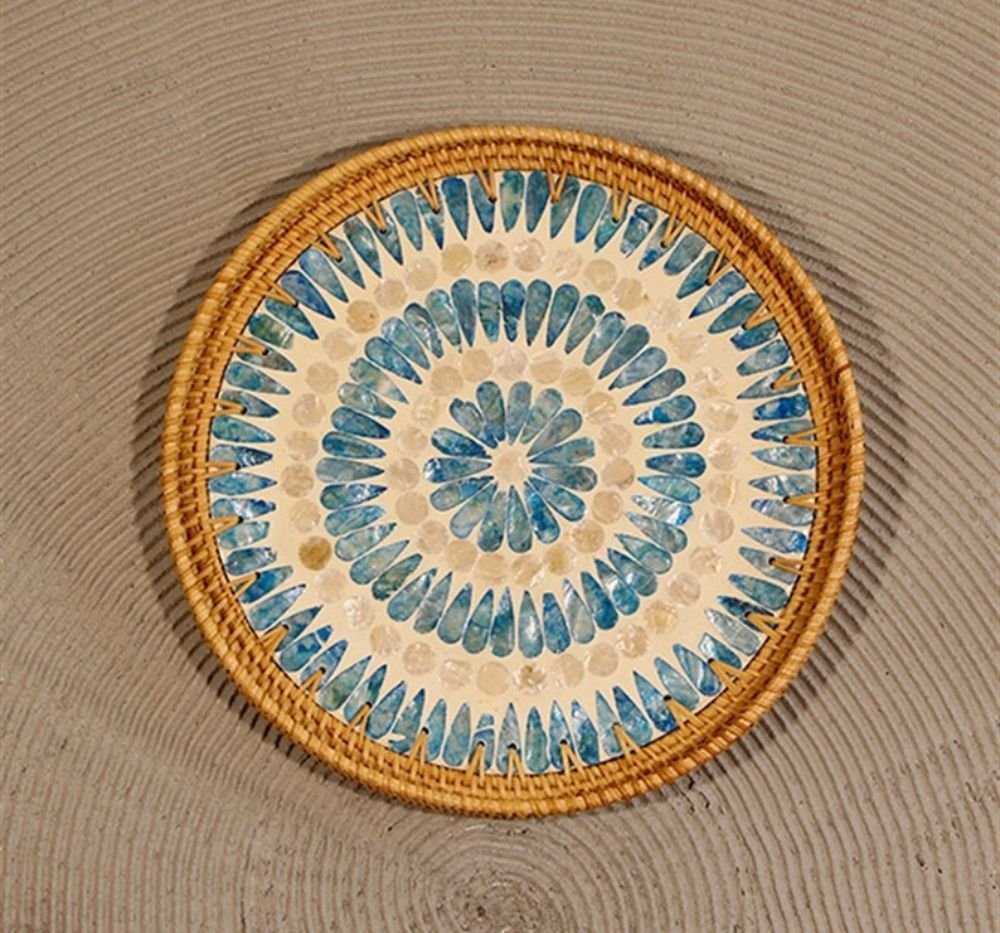 Mother Of Pearl Rattan Tray – M00075