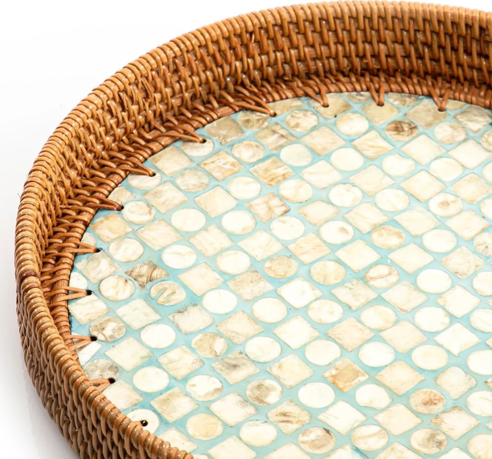 Mother Of Pearl Rattan Tray – M00156