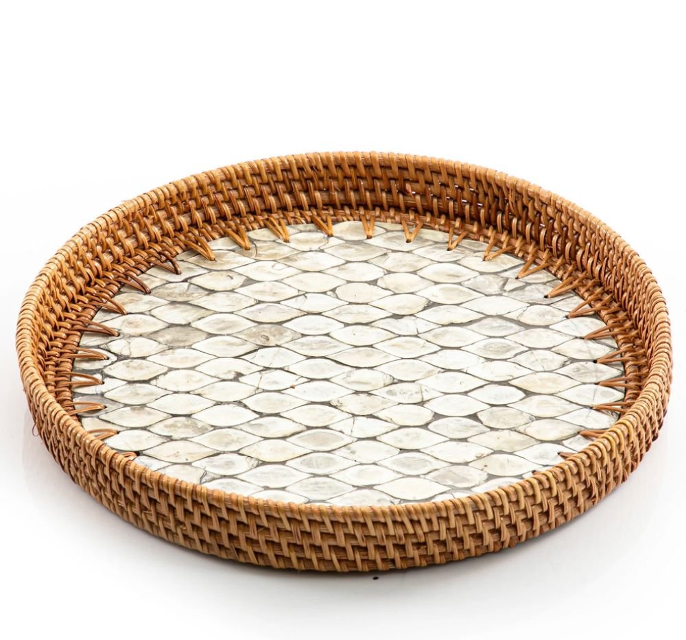 Mother Of Pearl Rattan Tray – M00156