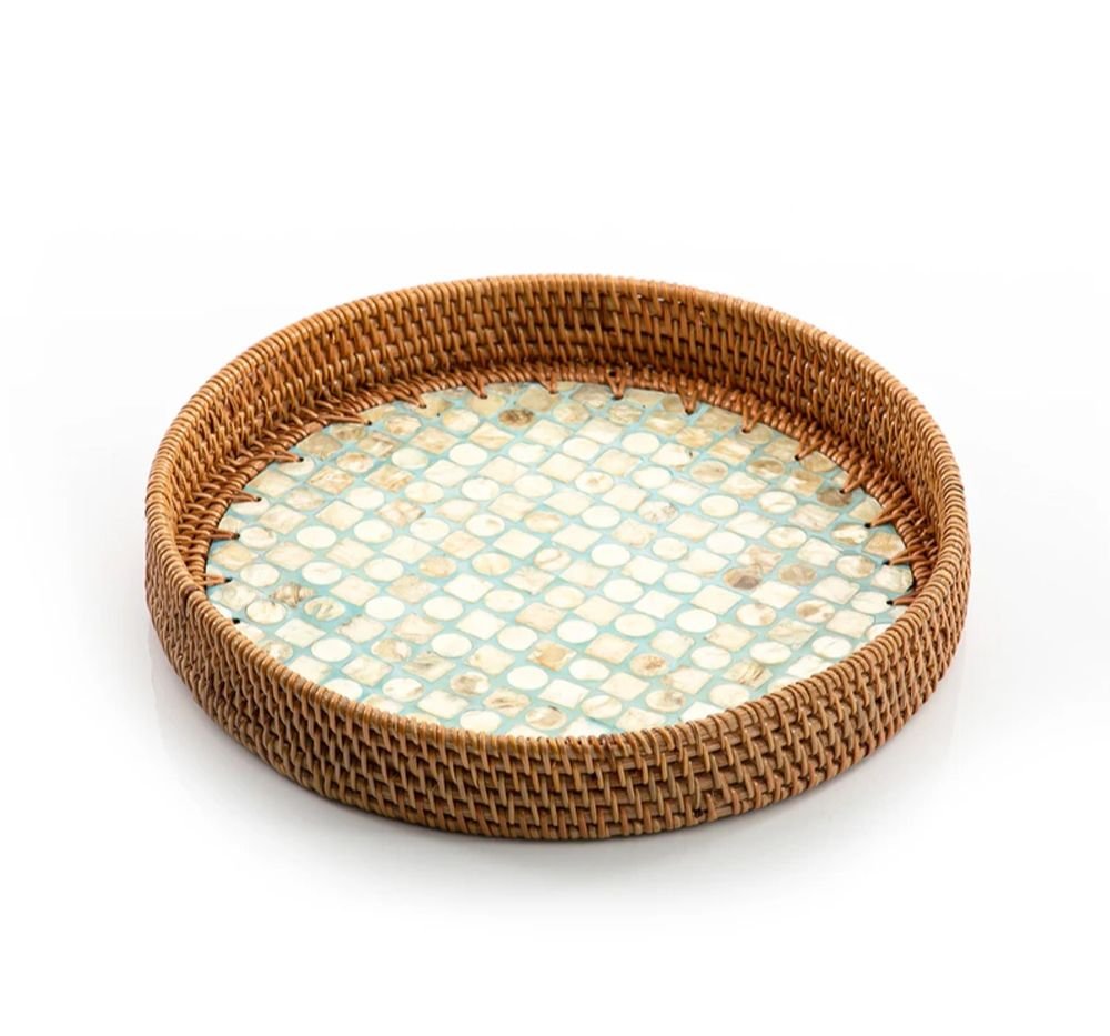 Mother Of Pearl Rattan Tray – M00156