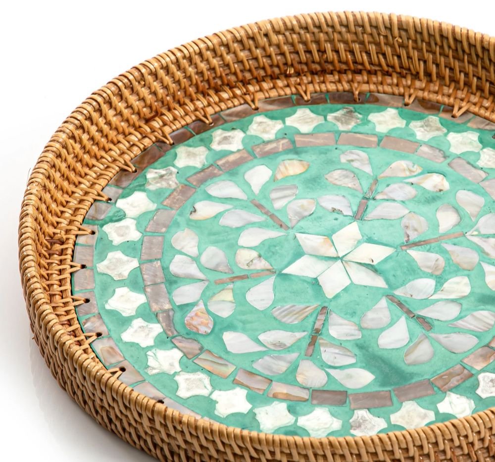 Mother Of Pearl Rattan Tray – M00157