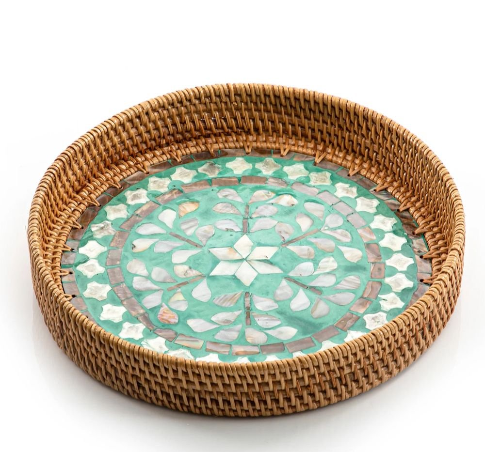 Mother Of Pearl Rattan Tray – M00157