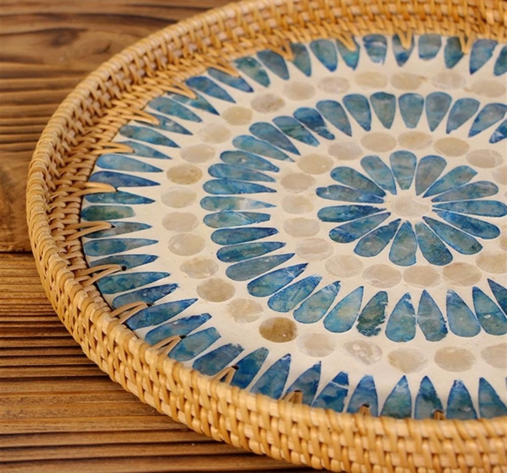 Mother Of Pearl Rattan Tray – M00075