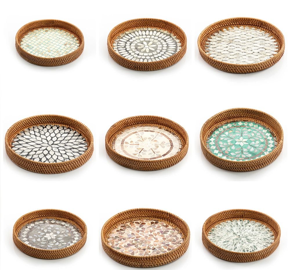 Mother Of Pearl Rattan Tray – M00157