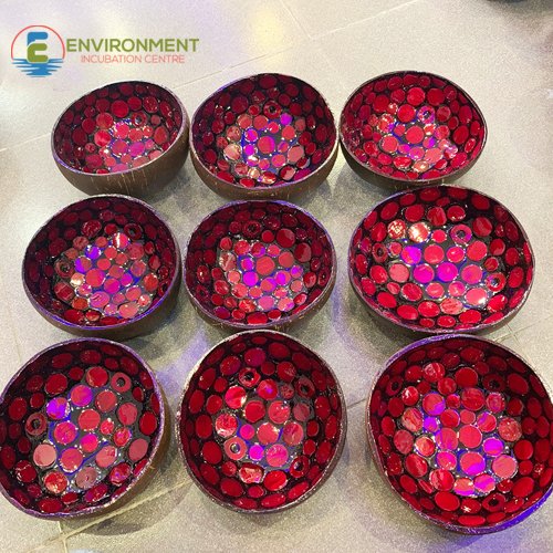 Inlaid Mother Of Pearl Red Coconut Bowl