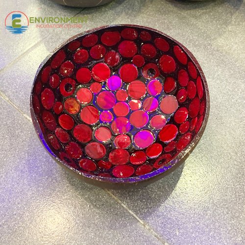 Inlaid Mother Of Pearl Red Coconut Bowl