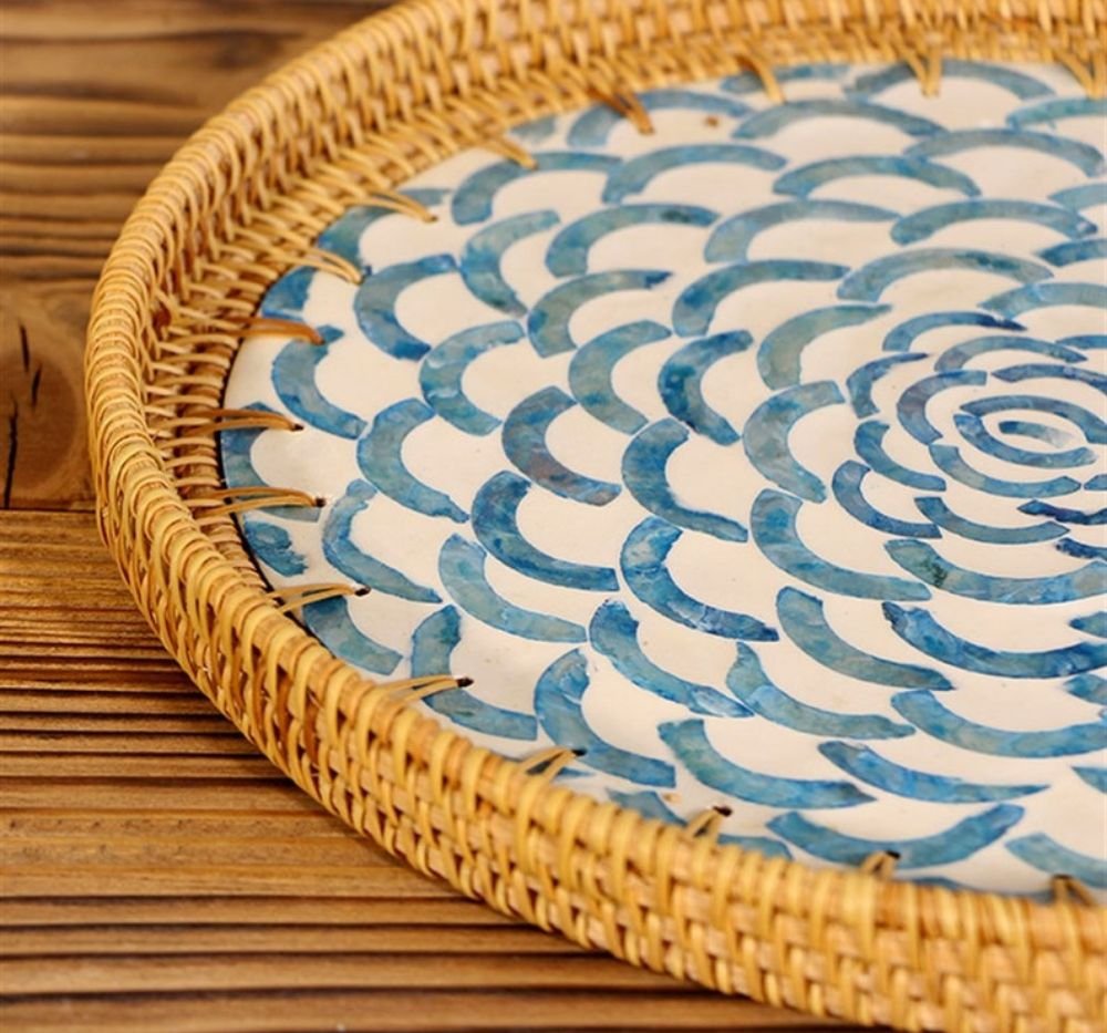 Mother Of Pearl Rattan Tray – M00074