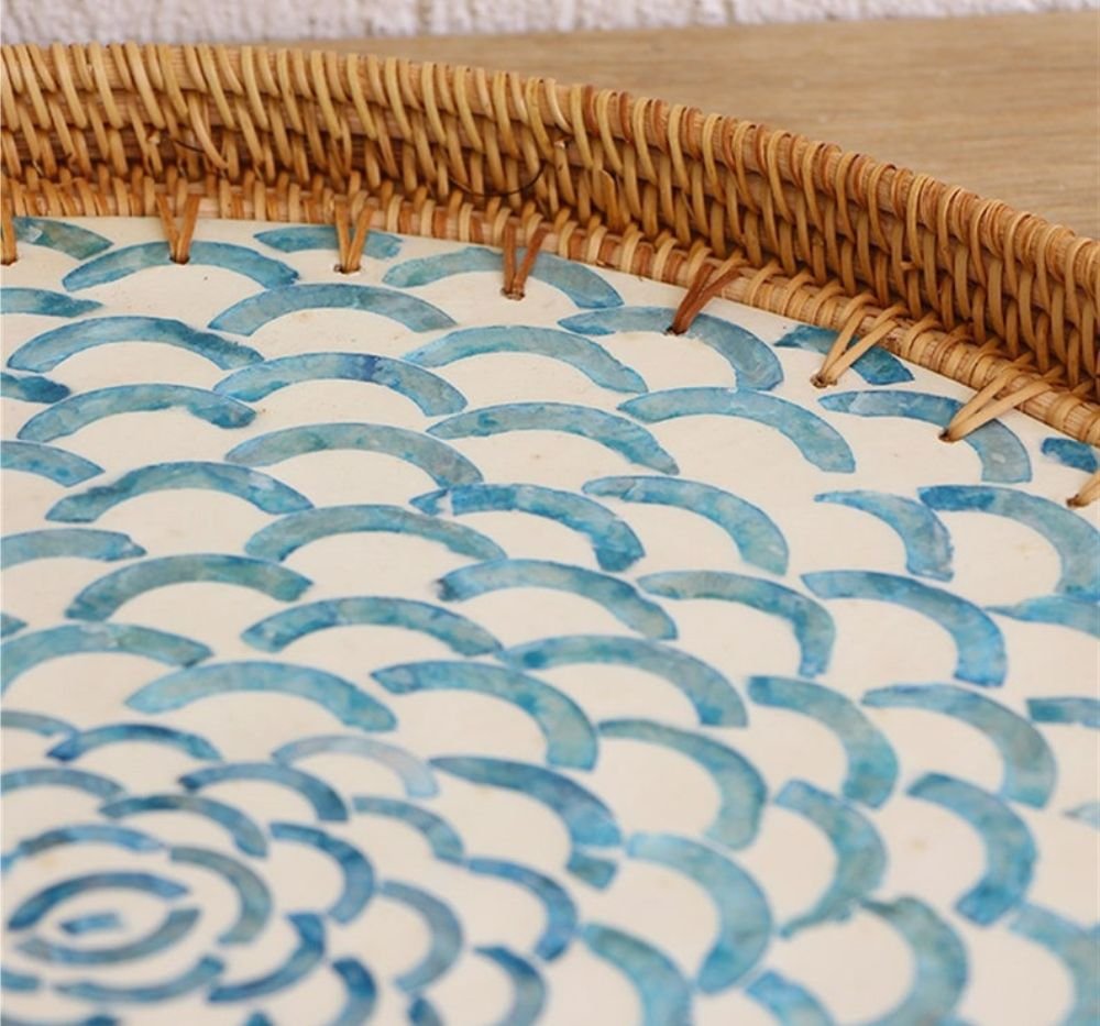 Mother Of Pearl Rattan Tray – M00074