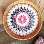Round Rattan Tray with Mother of Pearl Inlay