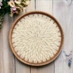 Luxury Mother of Pearls Inlay Round Tray Rattan Serving Basket Bamboo Dry Fruit Storage Tray